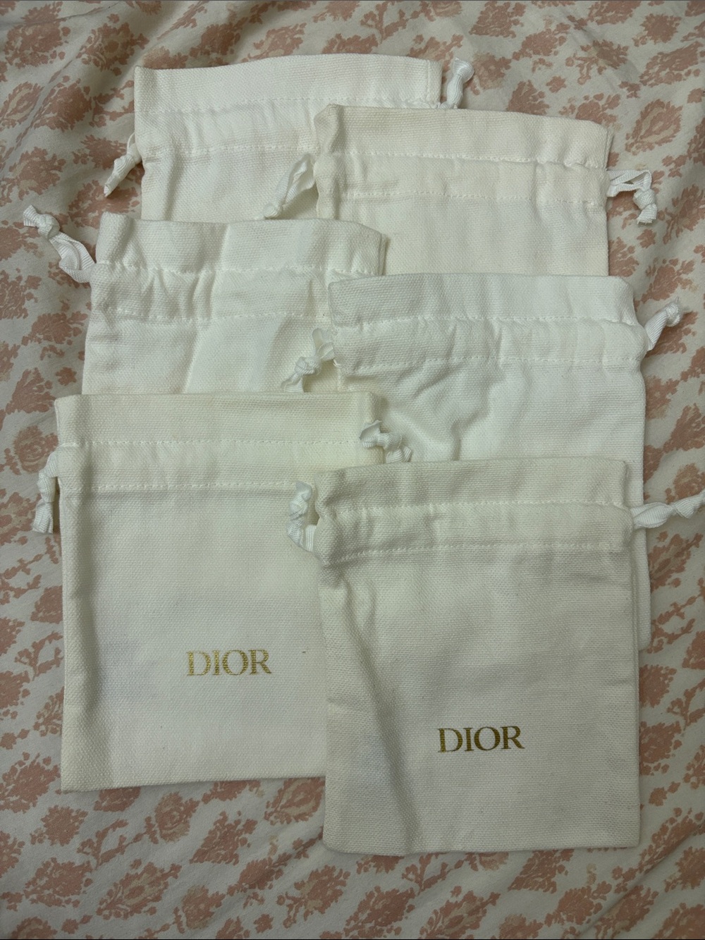 Dior White & Gold Drawstring Jewelry Pouches Set